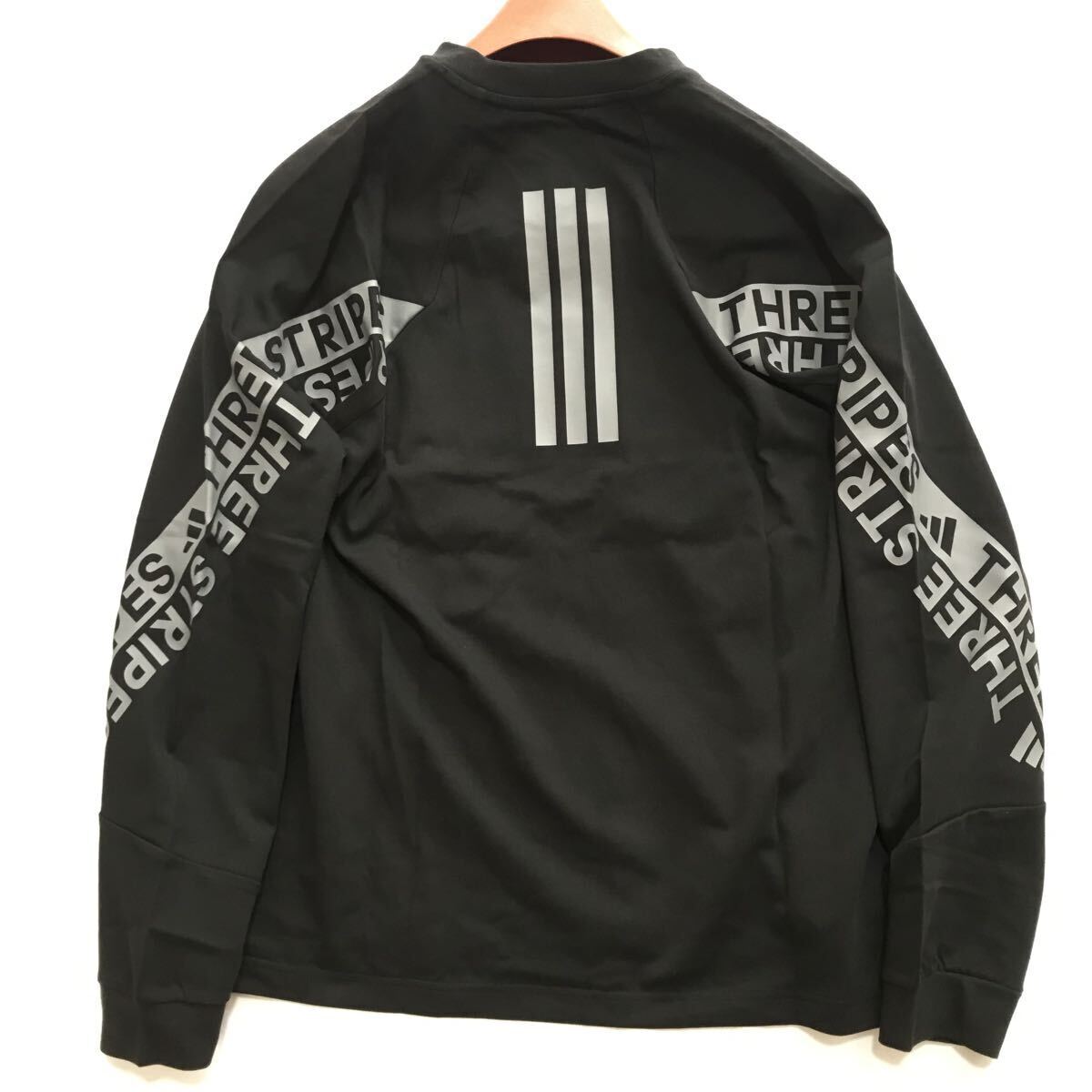 ◆J415新品【メンズXL】adidas 新モデル 黒 アディダス ゴルフに最適 両腕BIGロゴ 背面3ライン クルーネック ワーディング 長袖シャツ_画像8