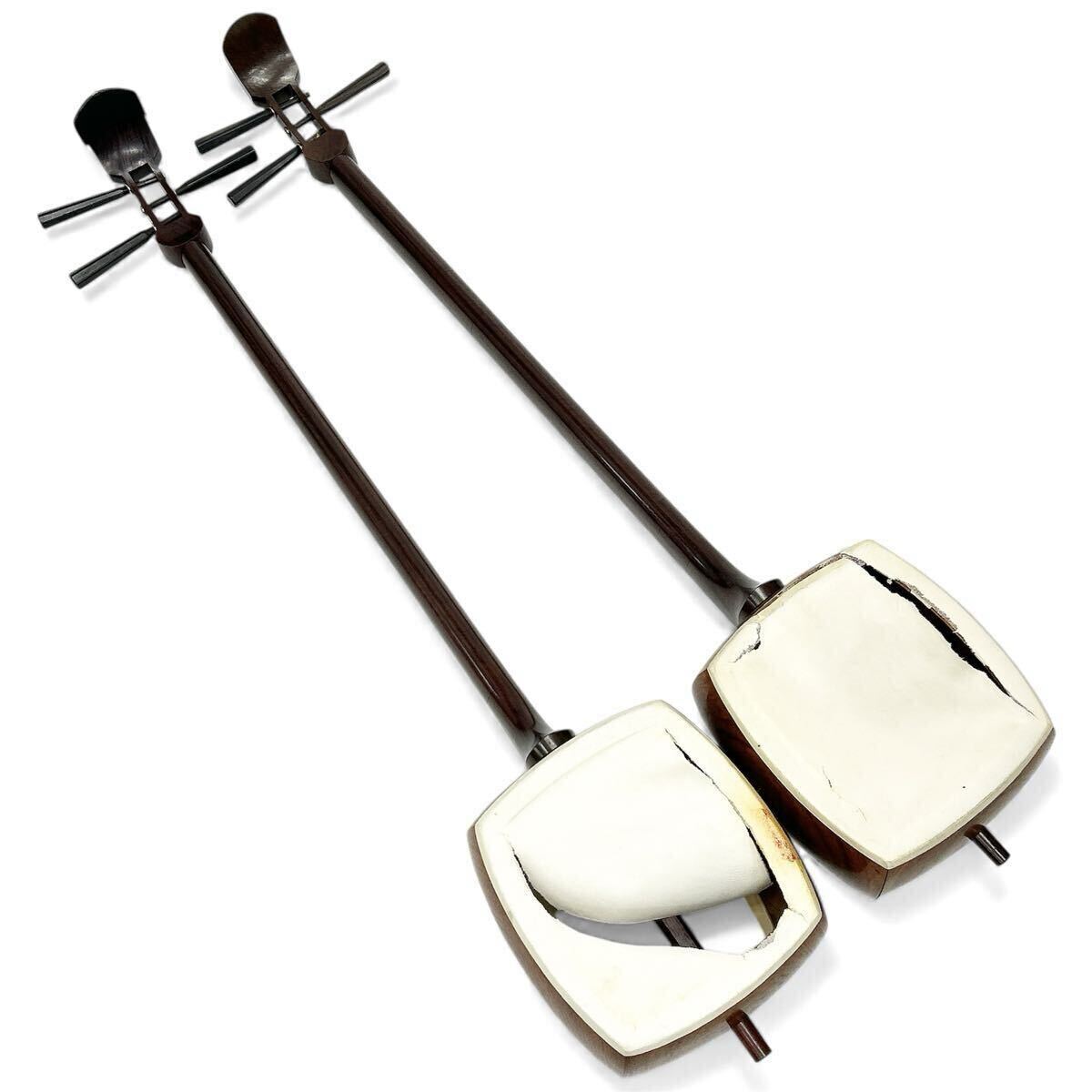 三味線 細棹 紅木 金細 他 2点まとめ 一本溝 綾杉胴 和楽器 民謡 arc川1105_画像2