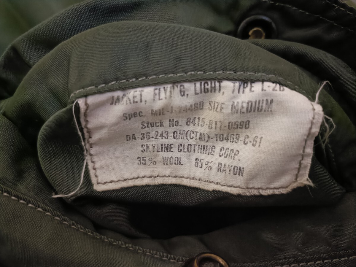 スペシャル! 60s ビンテージ ミリタリー L2-B フライトジャケット ステンシル M USA MA-1 B-15 G-1 A-2 N3-B 50s 大戦 米軍実物_画像8