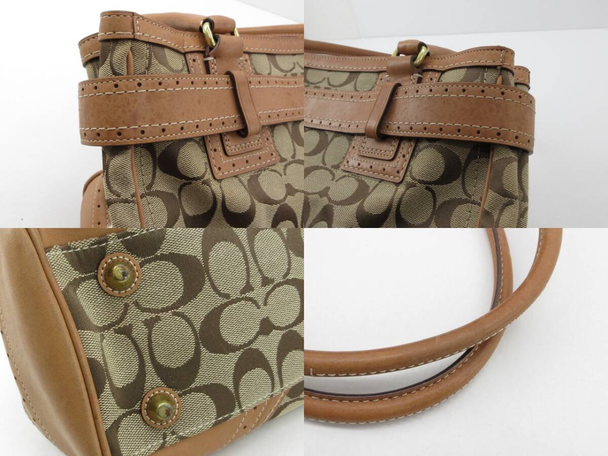 n51311-ap 中古▼COACH コーチ 10508 シグネチャー トートバッグ キャンバス×レザー レディース [169-251121]_画像8
