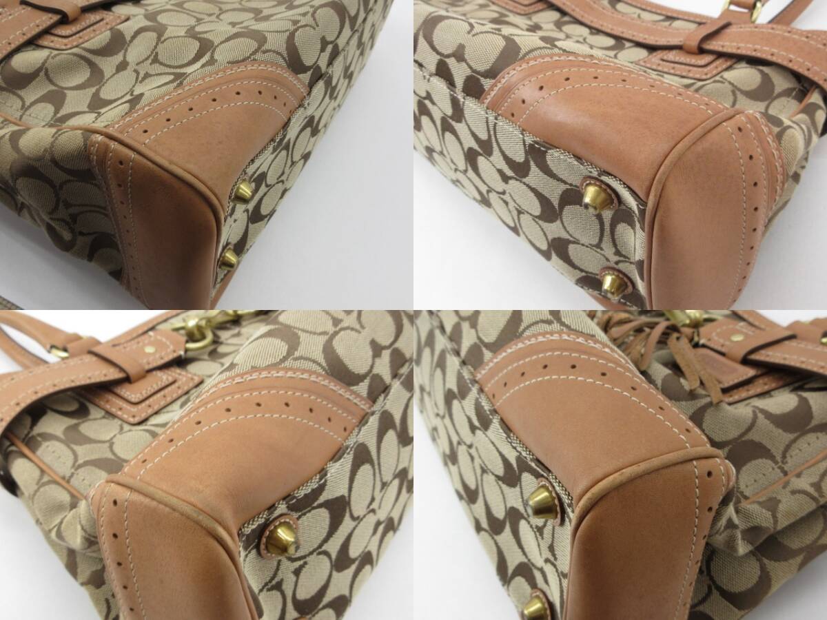 n51311-ap 中古▼COACH コーチ 10508 シグネチャー トートバッグ キャンバス×レザー レディース [169-251121]_画像9