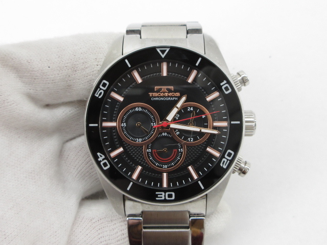 s61070-ap [送料950円]ジャンク▼TECHNOS テクノス T6A44 クォーツ クロノグラフ アナログ メンズ 腕時計 シルバー [155-251121]_画像1
