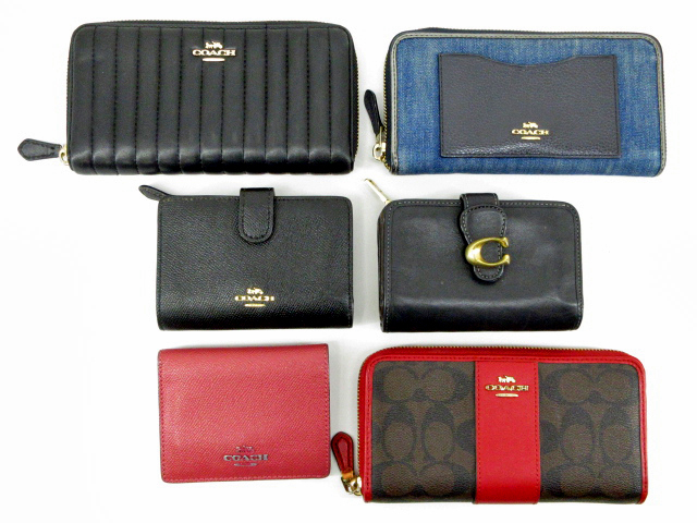 s61074-ap [送料950円]ジャンク▼COACH コーチ 長財布 ロングウォレット 折り財布 ショートウォレット シグネチャー 無地 6点[170-251121]_画像1