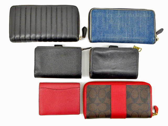 s61074-ap [送料950円]ジャンク▼COACH コーチ 長財布 ロングウォレット 折り財布 ショートウォレット シグネチャー 無地 6点[170-251121]_画像2