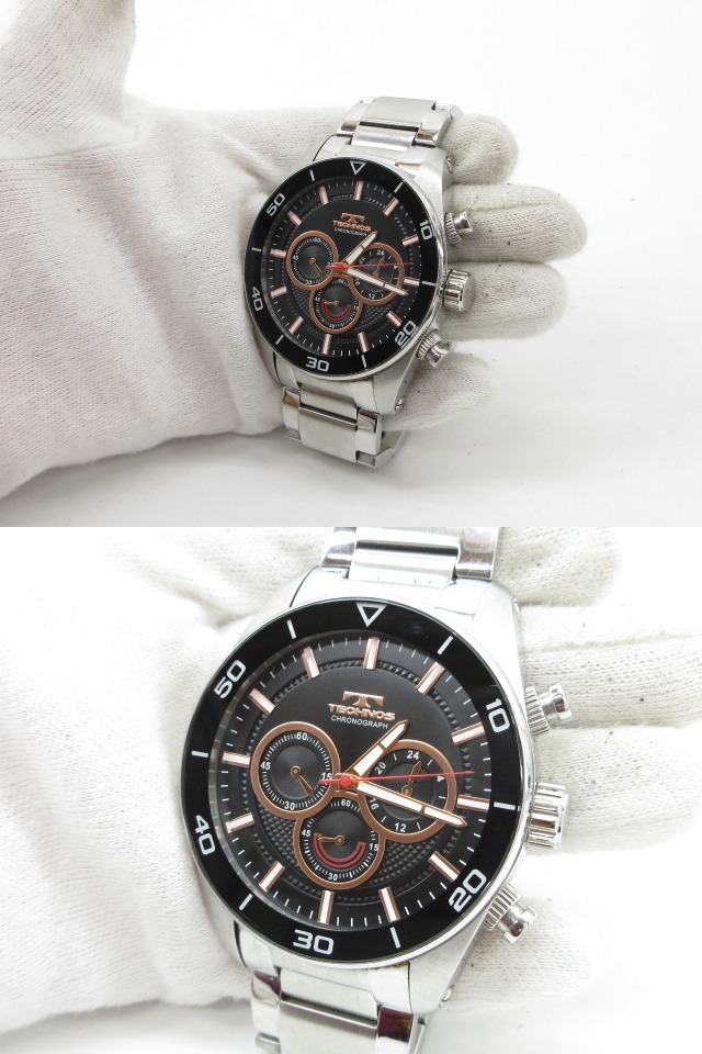 s61070-ap [送料950円]ジャンク▼TECHNOS テクノス T6A44 クォーツ クロノグラフ アナログ メンズ 腕時計 シルバー [155-251121]_画像3