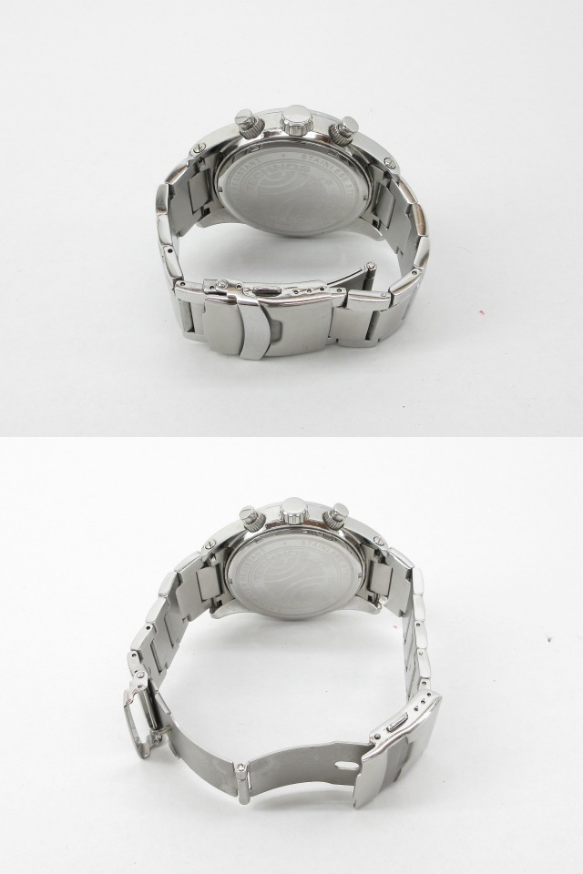 s61070-ap [送料950円]ジャンク▼TECHNOS テクノス T6A44 クォーツ クロノグラフ アナログ メンズ 腕時計 シルバー [155-251121]_画像4