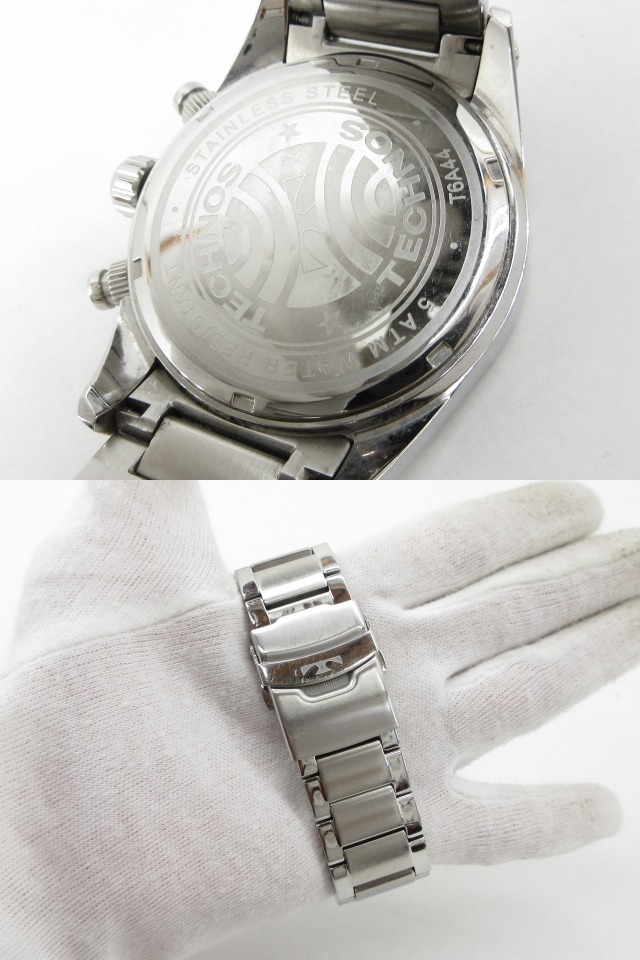 s61070-ap [送料950円]ジャンク▼TECHNOS テクノス T6A44 クォーツ クロノグラフ アナログ メンズ 腕時計 シルバー [155-251121]_画像5