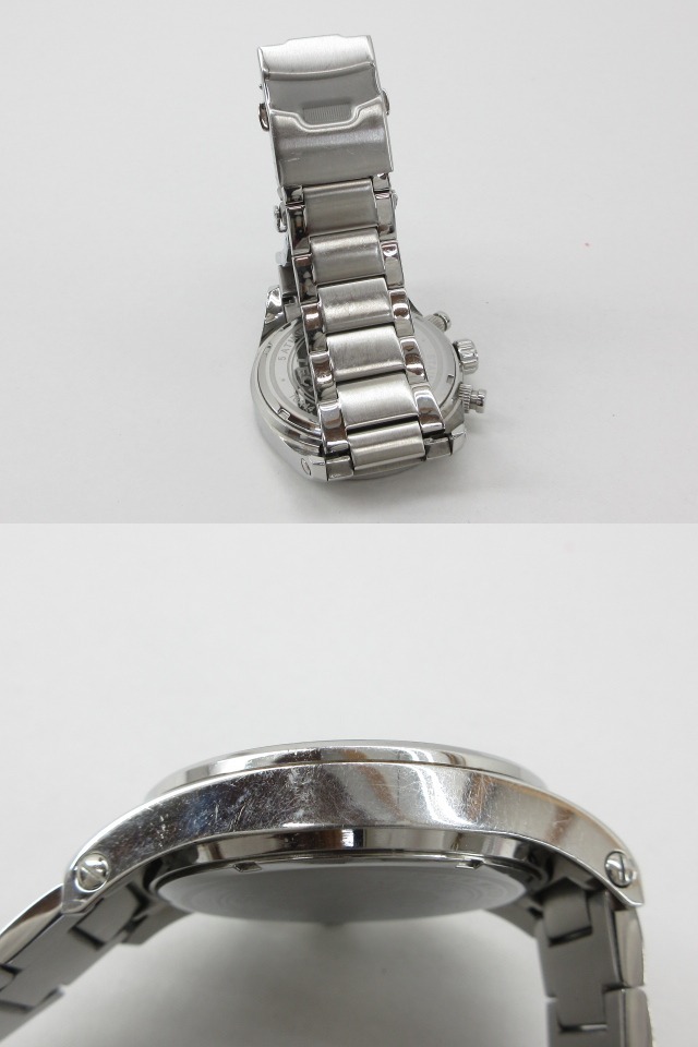 s61070-ap [送料950円]ジャンク▼TECHNOS テクノス T6A44 クォーツ クロノグラフ アナログ メンズ 腕時計 シルバー [155-251121]_画像6