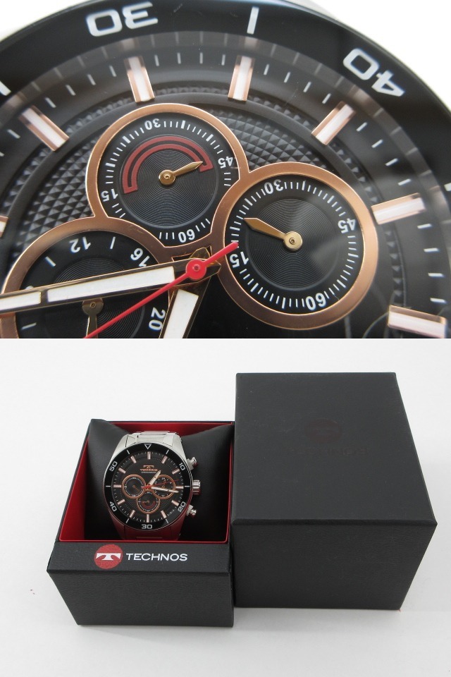 s61070-ap [送料950円]ジャンク▼TECHNOS テクノス T6A44 クォーツ クロノグラフ アナログ メンズ 腕時計 シルバー [155-251121]_画像9