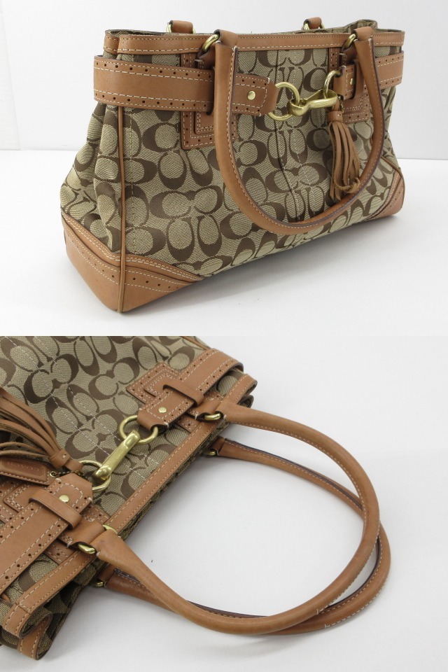 n51311-ap 中古▼COACH コーチ 10508 シグネチャー トートバッグ キャンバス×レザー レディース [169-251121]_画像3