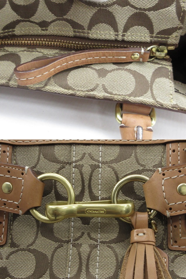 n51311-ap 中古▼COACH コーチ 10508 シグネチャー トートバッグ キャンバス×レザー レディース [169-251121]_画像6