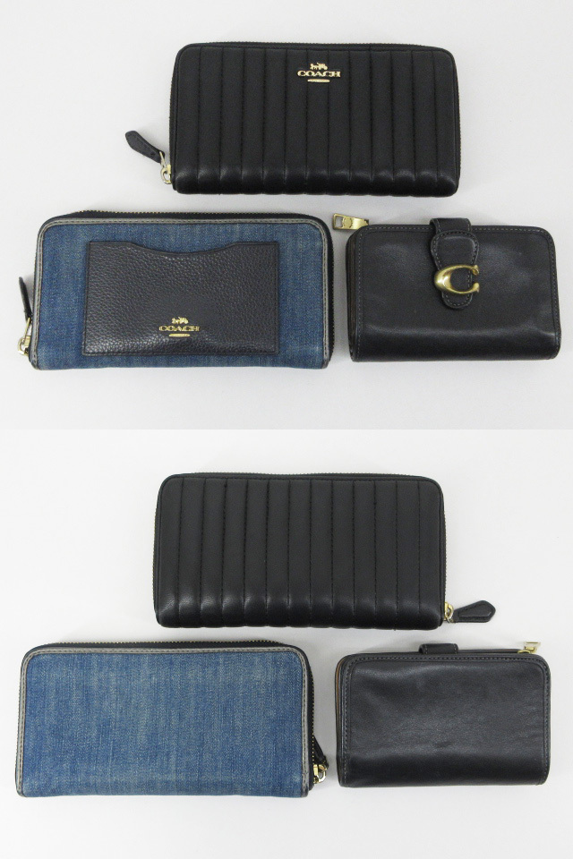 s61074-ap [送料950円]ジャンク▼COACH コーチ 長財布 ロングウォレット 折り財布 ショートウォレット シグネチャー 無地 6点[170-251121]_画像3