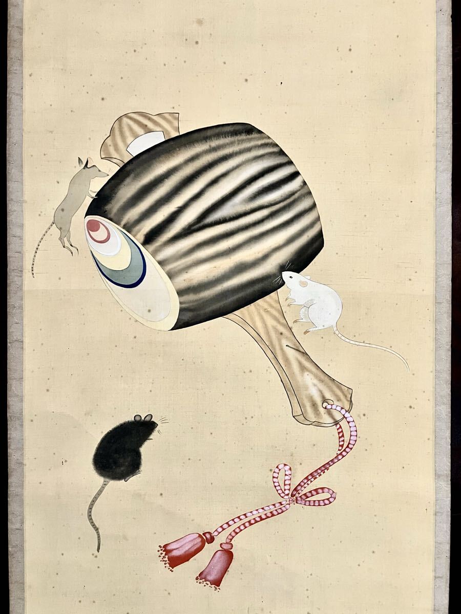 【模写】【仙】伊藤若冲「打出の小槌鼠之図」絹本 合箱 仏画 仏教美術 鳥獣 日本画 絵画 掛軸 江戸時代中期-後期の画家 京都の人_画像1