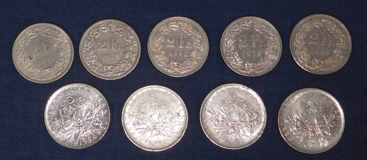 スイス 5Fr硬貨4枚 2Fr硬貨5枚_画像1