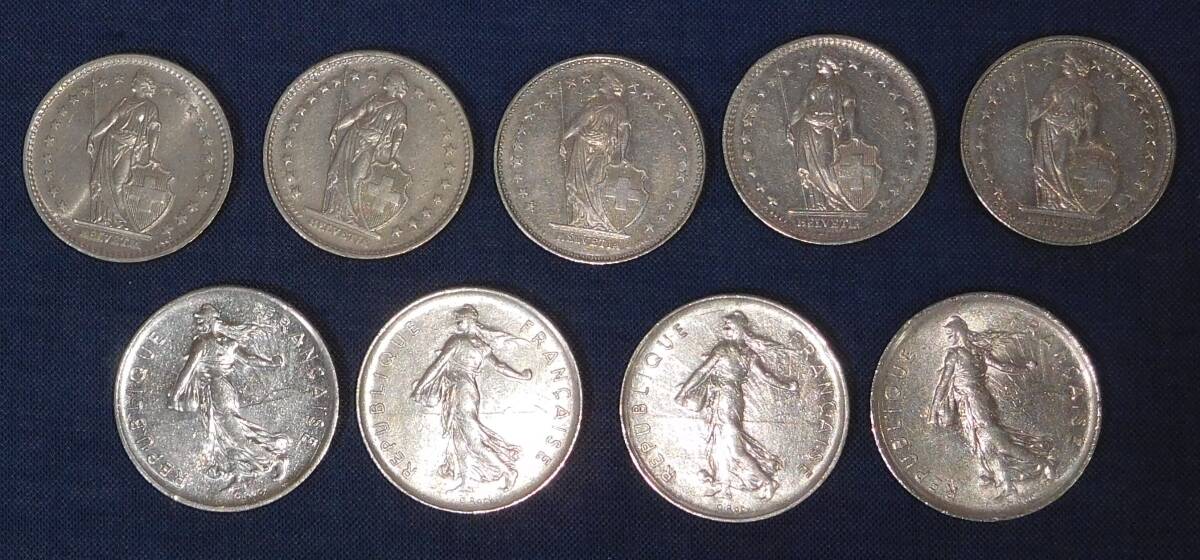 スイス 5Fr硬貨4枚 2Fr硬貨5枚_画像2
