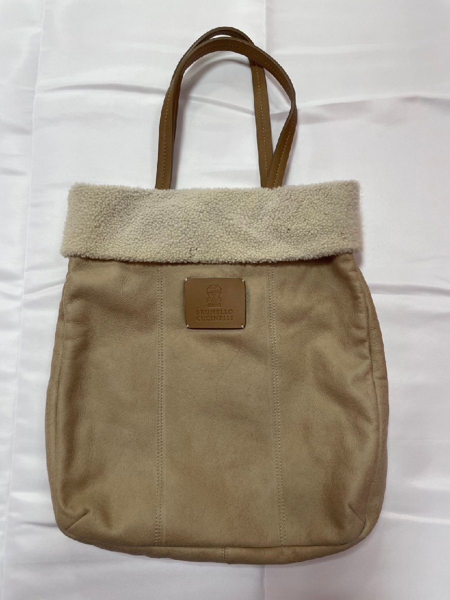 [8ND.10001E]*BRUNELLO CUCINELLI/ Brunello Cucinelli * большая сумка * мутон * женский сумка * сумка * бежевый * текущее состояние товар 