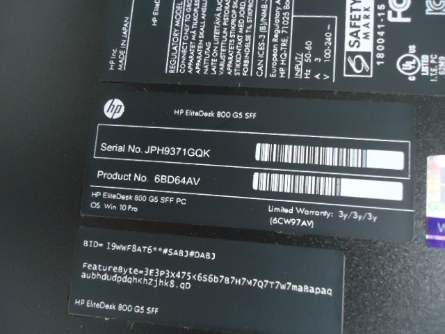 7071★HP EliteDesk 800 G5 SFF Corei7 9700 HDD/無 メモリ/8GB　BIOS確認_画像6