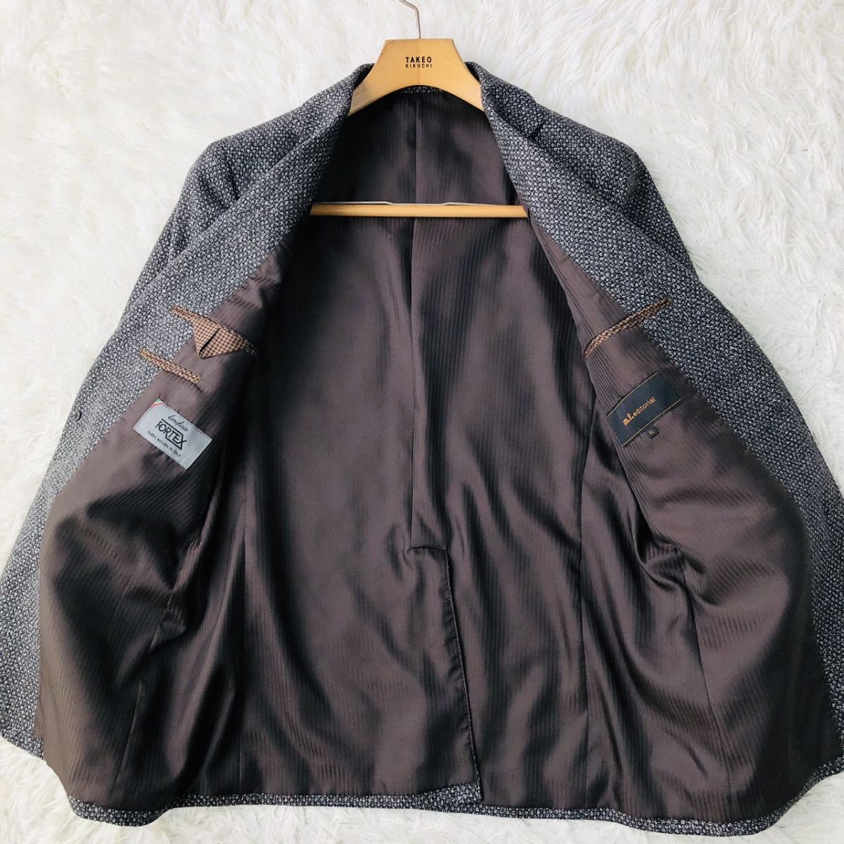 【高級生地/秋冬】m.f.editorial × FORTEX テーラードジャケット 総裏 センターベント グレー XLサイズ ビジネスカジュアル 135_画像4