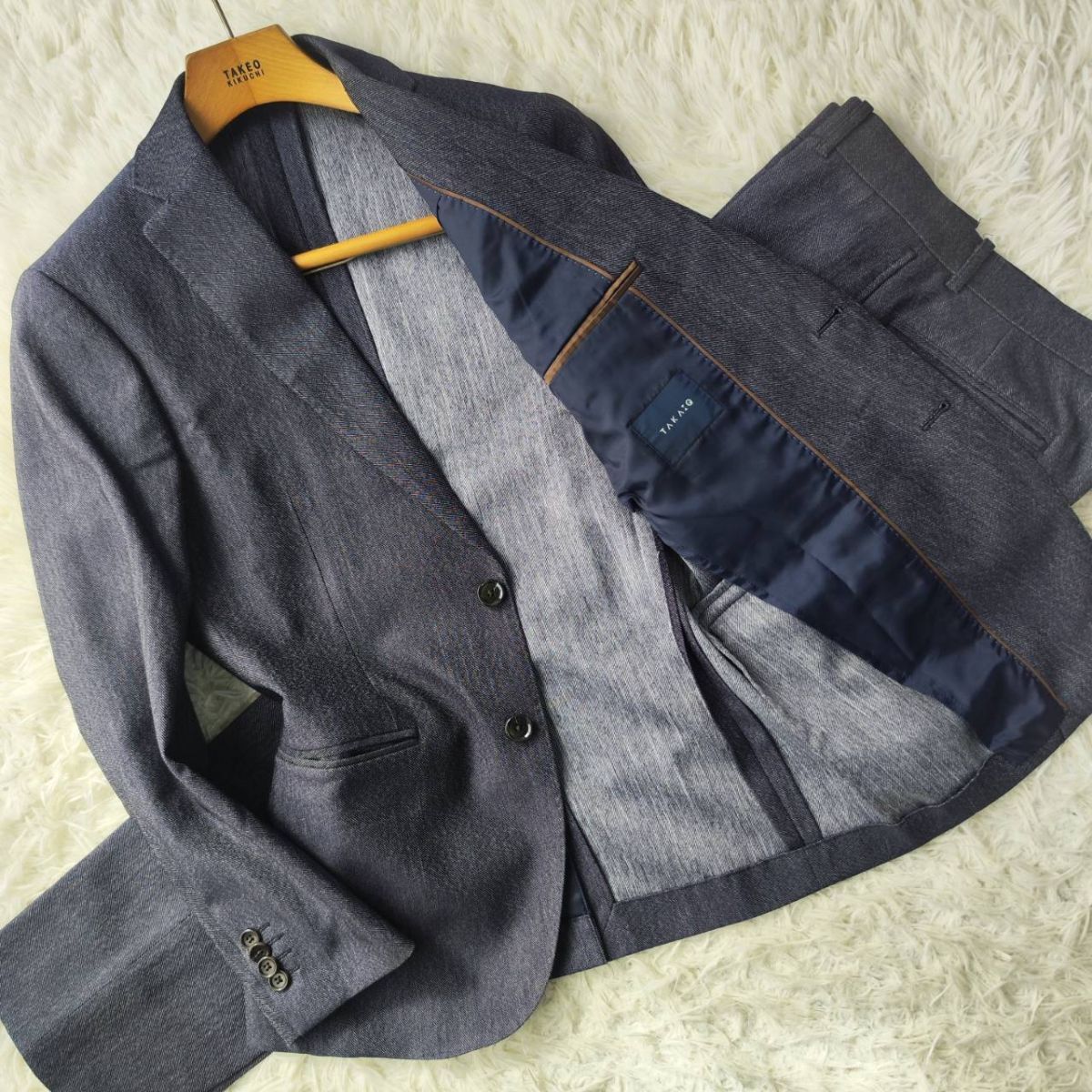 【機能性◎】TAKA:Q タカキュー セットアップスーツ デニム調 ウォッシャブル センターベント ネイビー Y4サイズ ビジネスカジュアル　_画像1