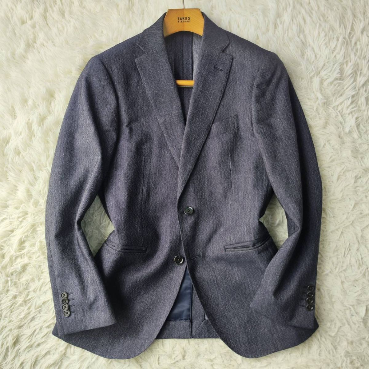 【機能性◎】TAKA:Q タカキュー セットアップスーツ デニム調 ウォッシャブル センターベント ネイビー Y4サイズ ビジネスカジュアル　_画像2