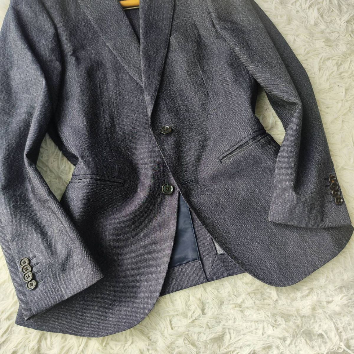 【機能性◎】TAKA:Q タカキュー セットアップスーツ デニム調 ウォッシャブル センターベント ネイビー Y4サイズ ビジネスカジュアル　_画像7