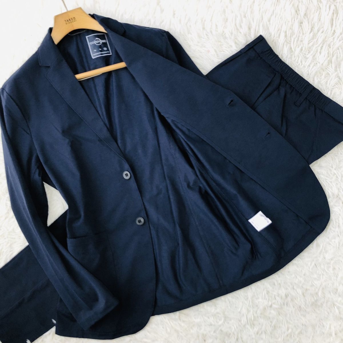 【美品/着心地◎】ABAHOUSE アバハウス セットアップスーツ テーラードジャケット ストレッチ ネイビー サイズ50 (XL相当) ビジカジ 185_画像1
