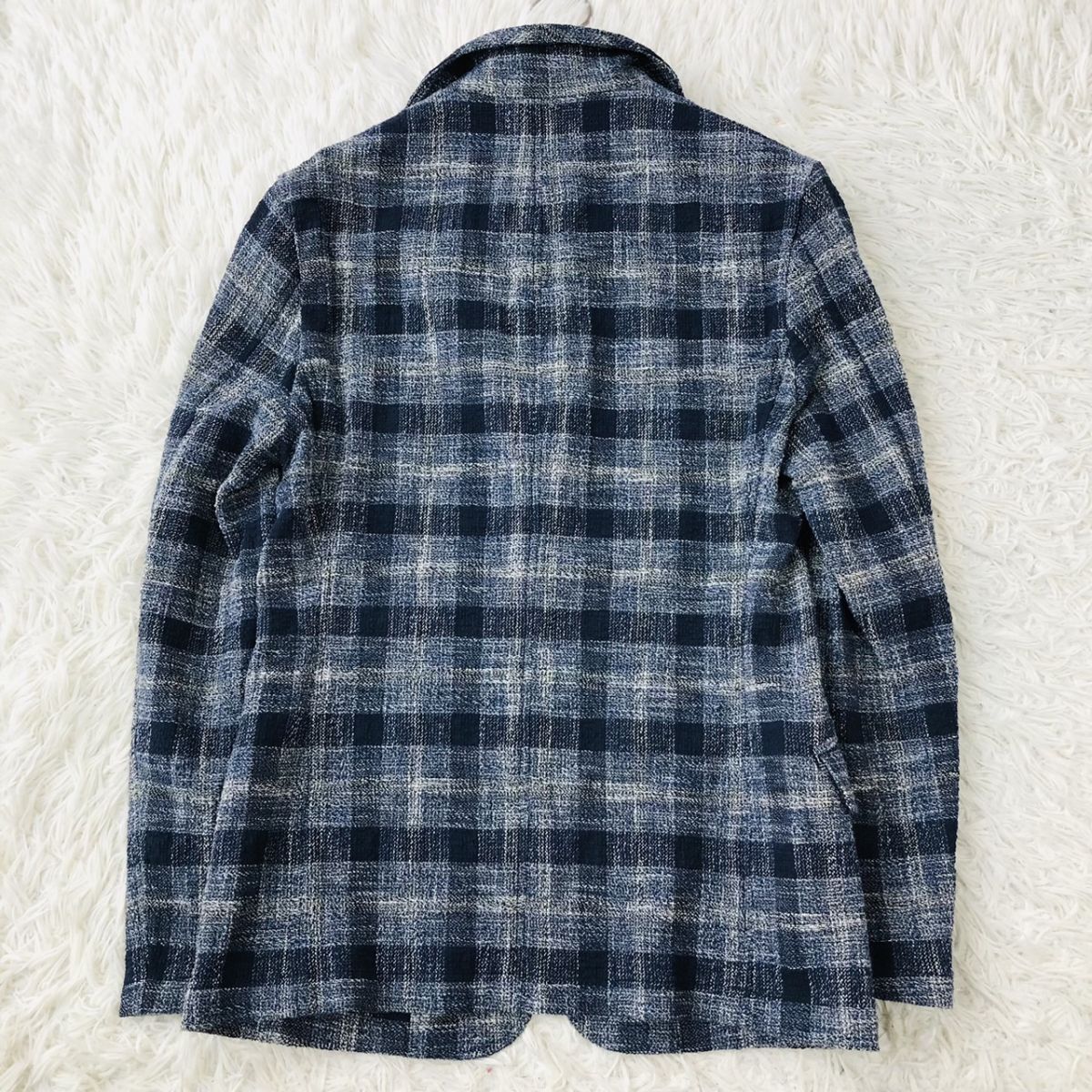 【美品/着心地◎】Men's Bigi メンズビギ テーラードジャケット チェック柄 ストレッチ ネイビー Sサイズ 183_画像5