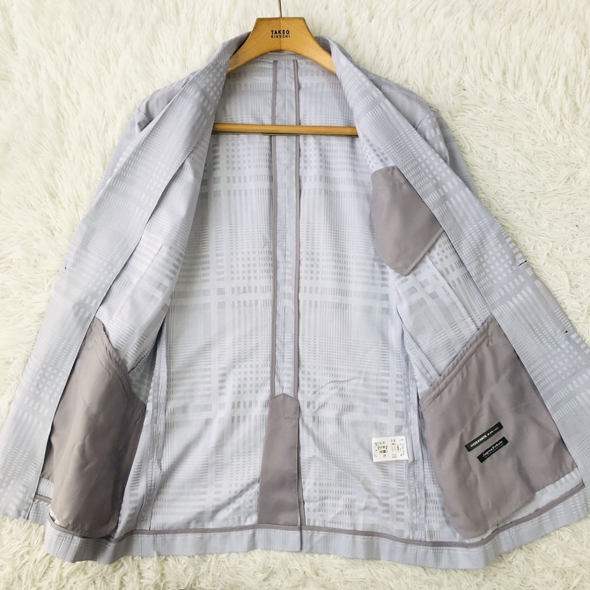 【美品/チェック柄】HIDEAWAYS ハイダウェイ テーラードジャケット 本切羽 センターベント ライトグレー サイズ48 (L相当) 182_画像4