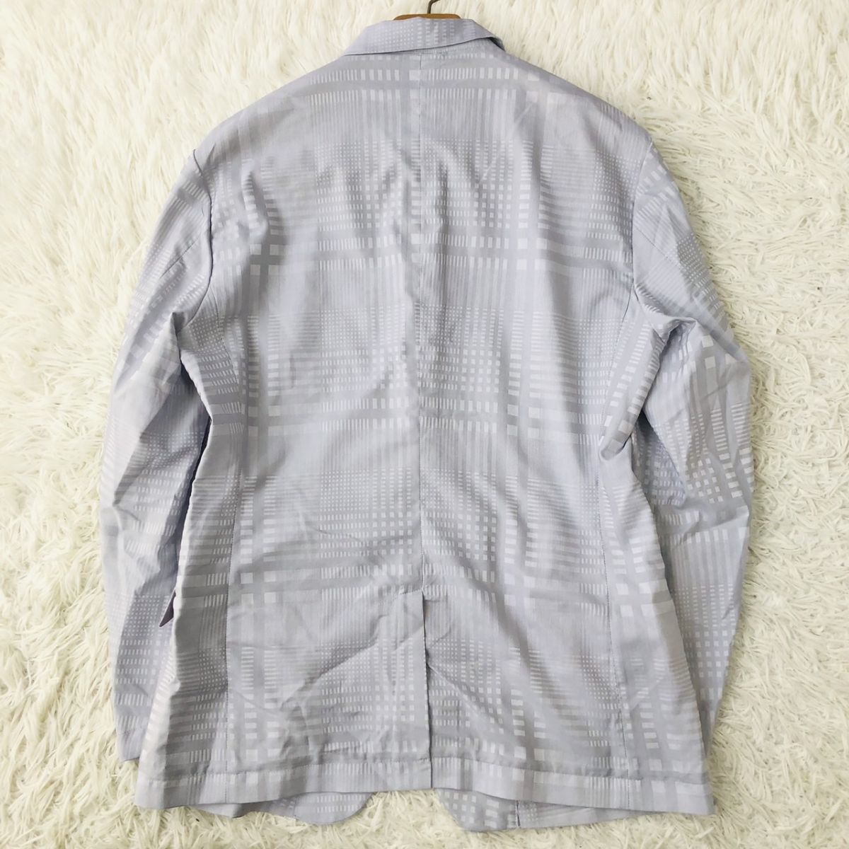 【美品/チェック柄】HIDEAWAYS ハイダウェイ テーラードジャケット 本切羽 センターベント ライトグレー サイズ48 (L相当) 182_画像5