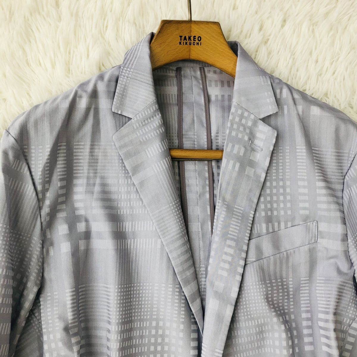 【美品/チェック柄】HIDEAWAYS ハイダウェイ テーラードジャケット 本切羽 センターベント ライトグレー サイズ48 (L相当) 182_画像6