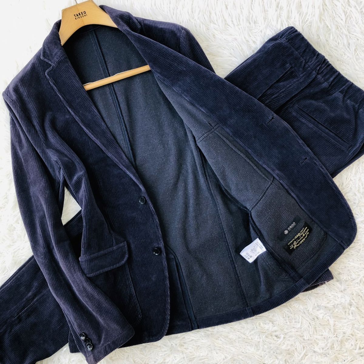 【秋冬素材】NANO UNIVERSE ナノユニバース セットアップスーツ コーデュロイ ストレッチ ネイビー Sサイズ ビジカジ 秋冬　175_画像1