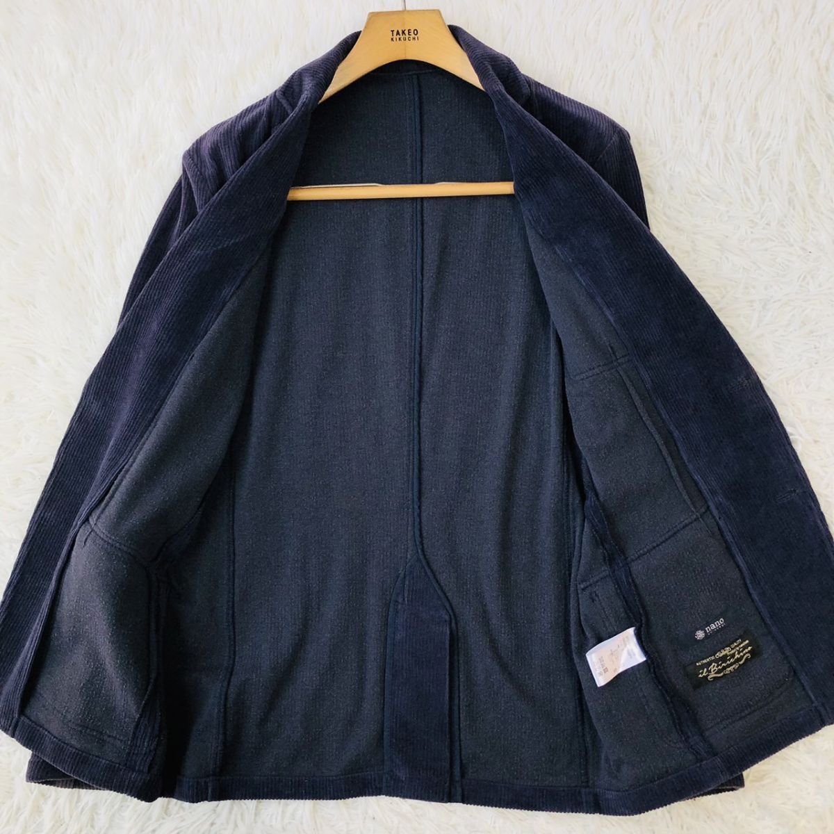 【秋冬素材】NANO UNIVERSE ナノユニバース セットアップスーツ コーデュロイ ストレッチ ネイビー Sサイズ ビジカジ 秋冬　175_画像4