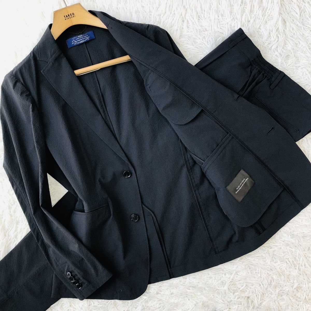 【機能性◎】NANO UNIVERSE ナノユニバース セットアップスーツ SOLOTEX シアサッカー チェック ネイビー Mサイズ ストレッチ ビジカジ 171_画像1