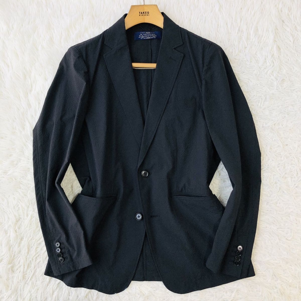 【機能性◎】NANO UNIVERSE ナノユニバース セットアップスーツ SOLOTEX シアサッカー チェック ネイビー Mサイズ ストレッチ ビジカジ 171_画像2