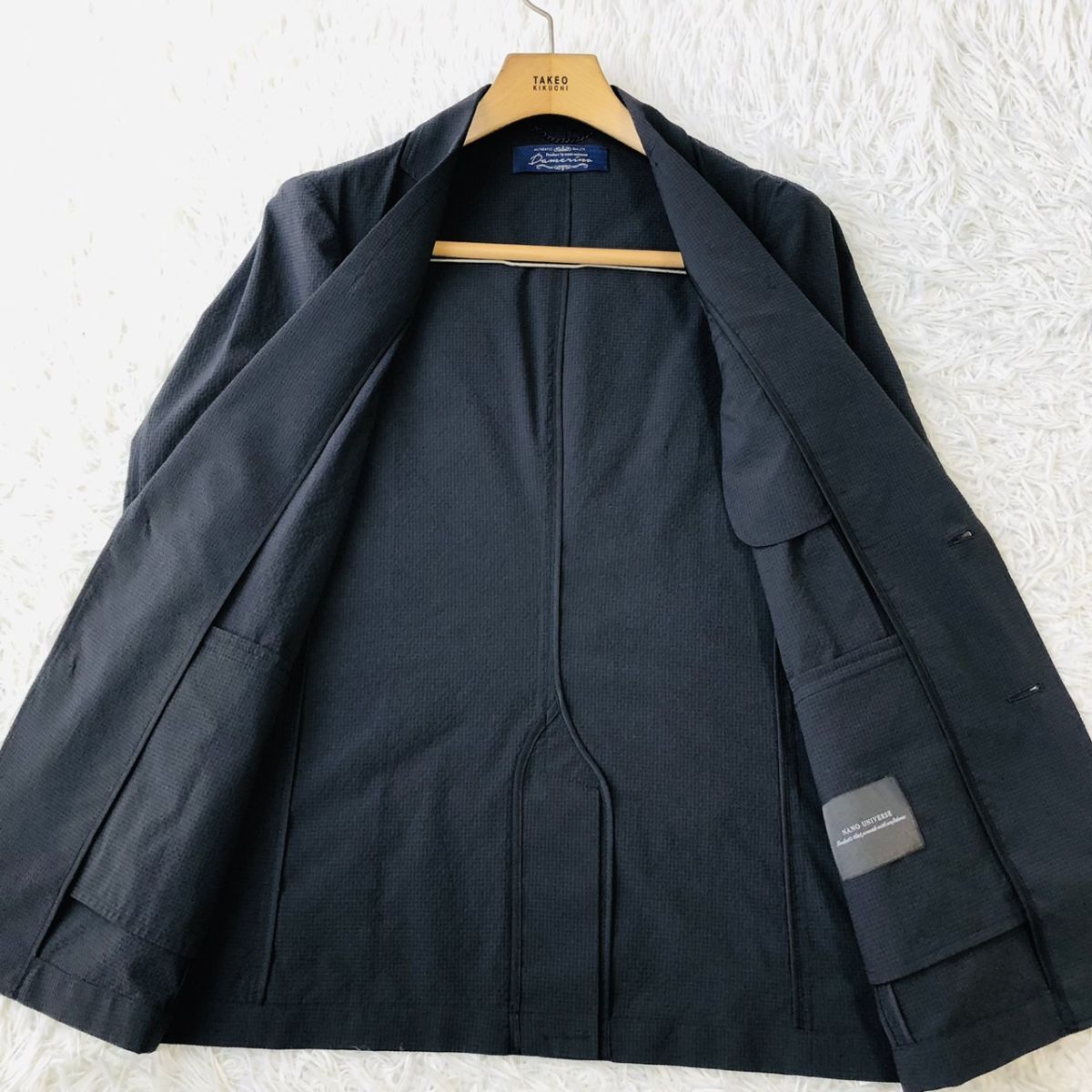 【機能性◎】NANO UNIVERSE ナノユニバース セットアップスーツ SOLOTEX シアサッカー チェック ネイビー Mサイズ ストレッチ ビジカジ 171_画像4