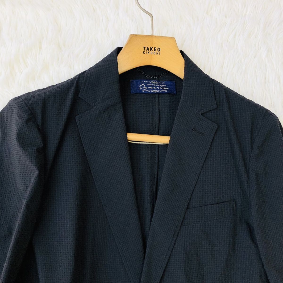 【機能性◎】NANO UNIVERSE ナノユニバース セットアップスーツ SOLOTEX シアサッカー チェック ネイビー Mサイズ ストレッチ ビジカジ 171_画像6