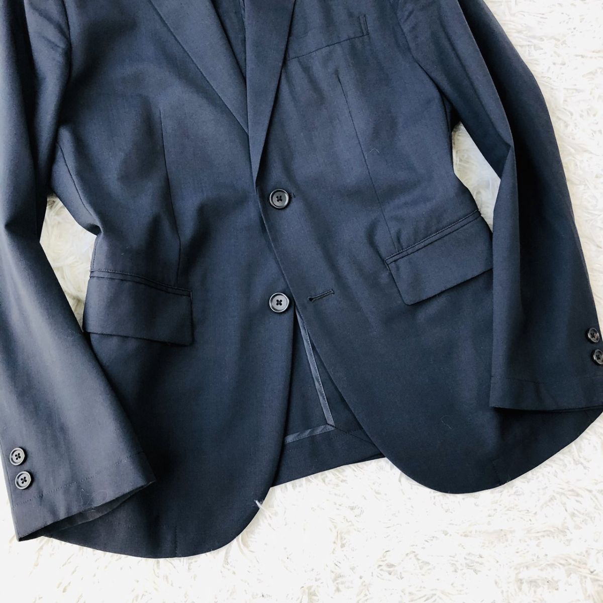 【着心地◎】green label relaxing ユナイテッドアローズ セットアップスーツ ストレッチ センターベント ネイビー Mサイズ ビジカジ 170_画像7