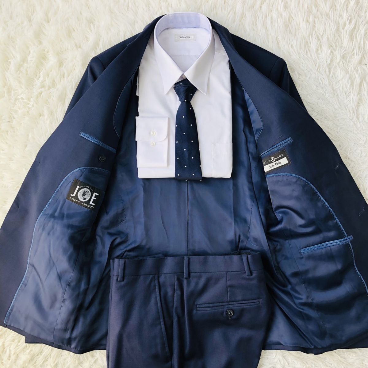 【美品/秋冬】JOSEPH ABBOUD ジョセフアブード セットアップスーツ 総裏 サイドベンツ ネイビー サイズ38 (M相当) ビジネス_画像4