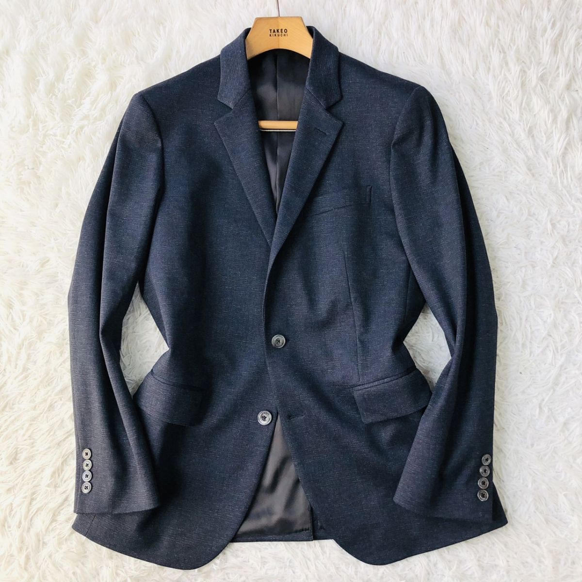 【高級】EPOCA UOMO エポカウォモ テーラードジャケット チェック柄 ストレッチ センターベント ネイビー サイズ50 (XL相当) 　159_画像2