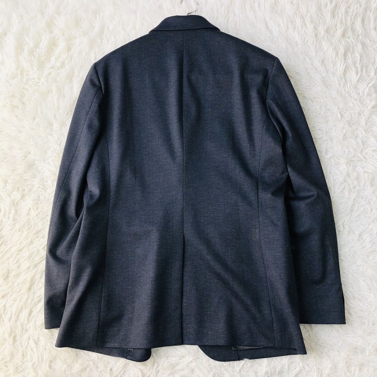 【高級】EPOCA UOMO エポカウォモ テーラードジャケット チェック柄 ストレッチ センターベント ネイビー サイズ50 (XL相当) 　159_画像5