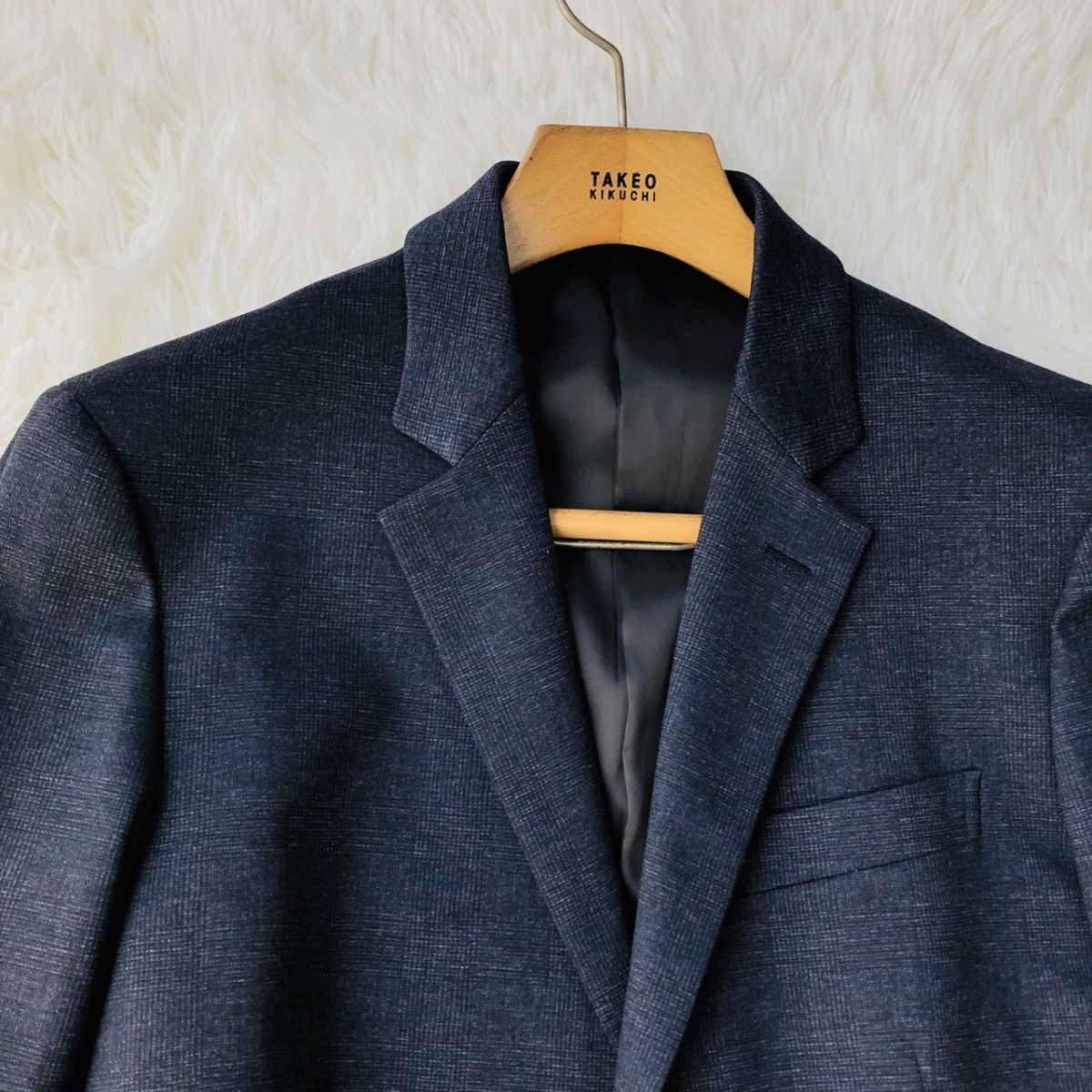 【高級】EPOCA UOMO エポカウォモ テーラードジャケット チェック柄 ストレッチ センターベント ネイビー サイズ50 (XL相当) 　159_画像6