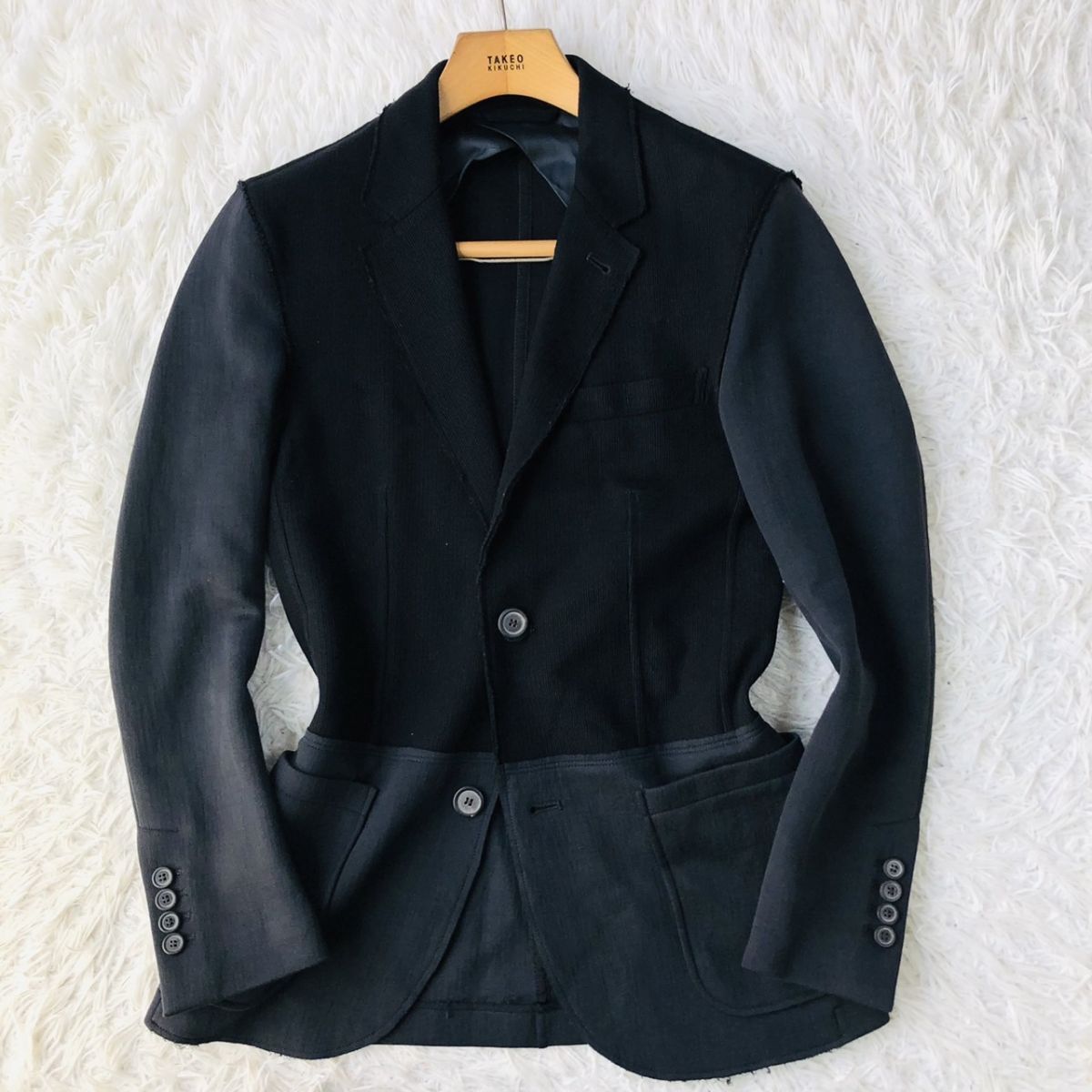 【高級】LANVIN ランバン テーラードジャケット 異素材切替 ブラック サイズ44 (M相当) ハイブランド ブレザー メンズ 158_画像2