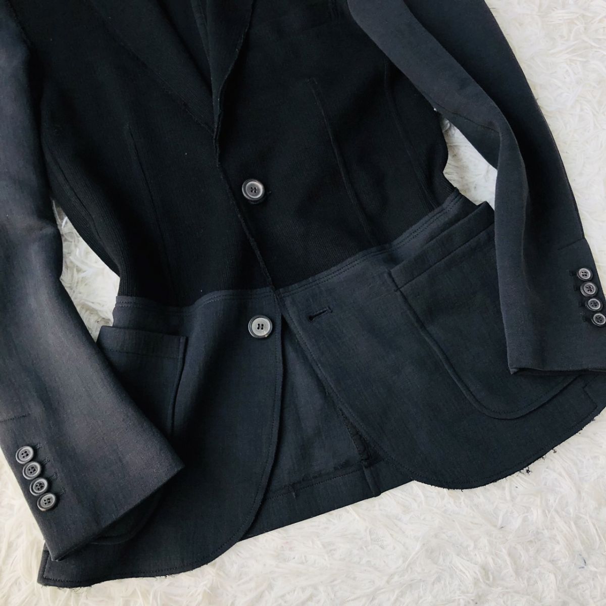 【高級】LANVIN ランバン テーラードジャケット 異素材切替 ブラック サイズ44 (M相当) ハイブランド ブレザー メンズ 158_画像7