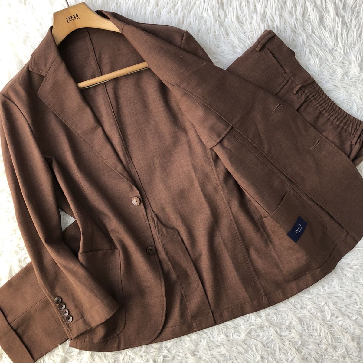 【美品/着心地◎】EDIFICE エディフィス セットアップスーツ ストレッチ センターベント ブラウン サイズ46/44 (S～M相当) ビジカジ　188_画像1