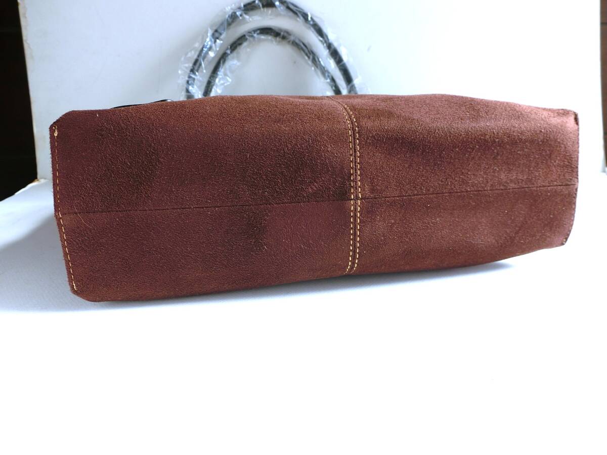 濱野皮革工藝　HAMANO　レザーハンドル　スエード風　トートバッグ　ブラウン　茶色　未使用　ポリエステル　牛革ハンドル_画像6