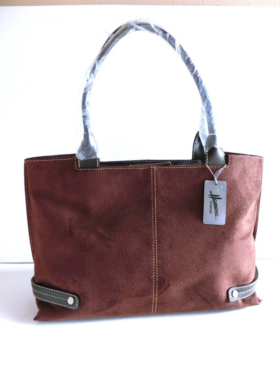 濱野皮革工藝　HAMANO　レザーハンドル　スエード風　トートバッグ　ブラウン　茶色　未使用　ポリエステル　牛革ハンドル_画像2