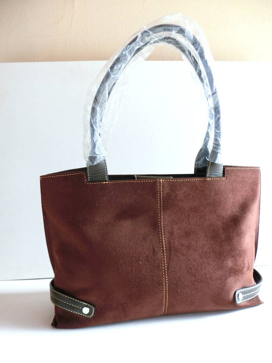 濱野皮革工藝　HAMANO　レザーハンドル　スエード風　トートバッグ　ブラウン　茶色　未使用　ポリエステル　牛革ハンドル_画像4