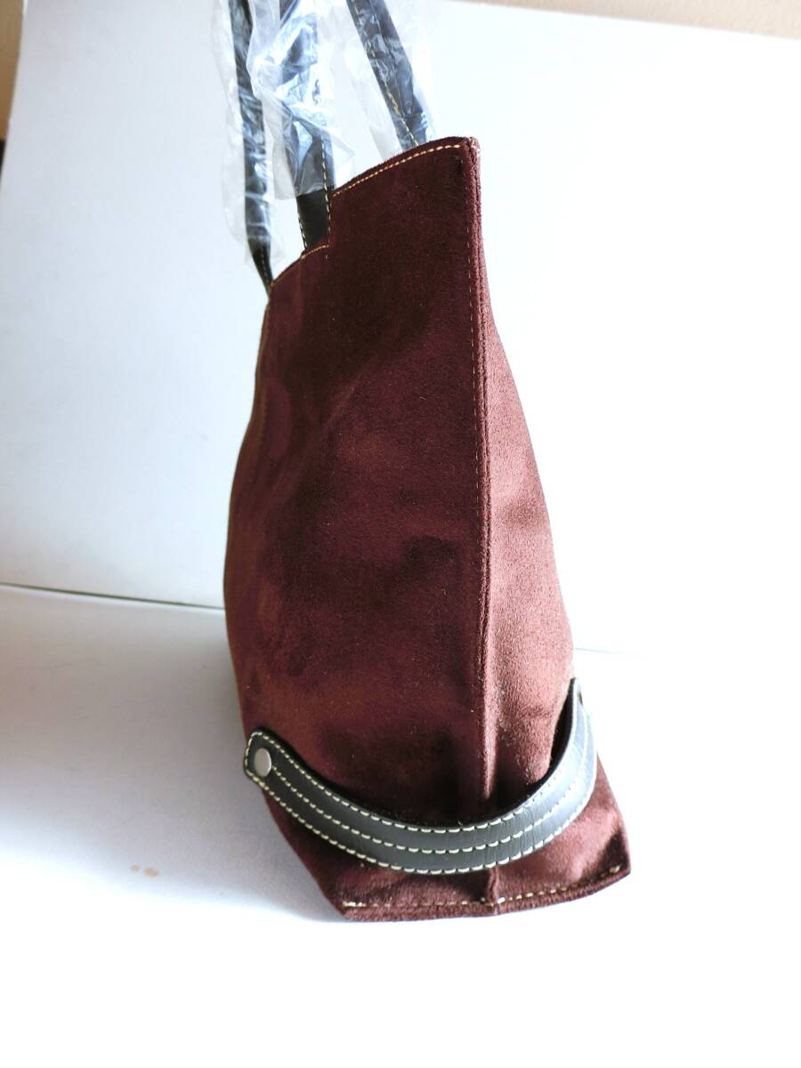 濱野皮革工藝　HAMANO　レザーハンドル　スエード風　トートバッグ　ブラウン　茶色　未使用　ポリエステル　牛革ハンドル_画像9