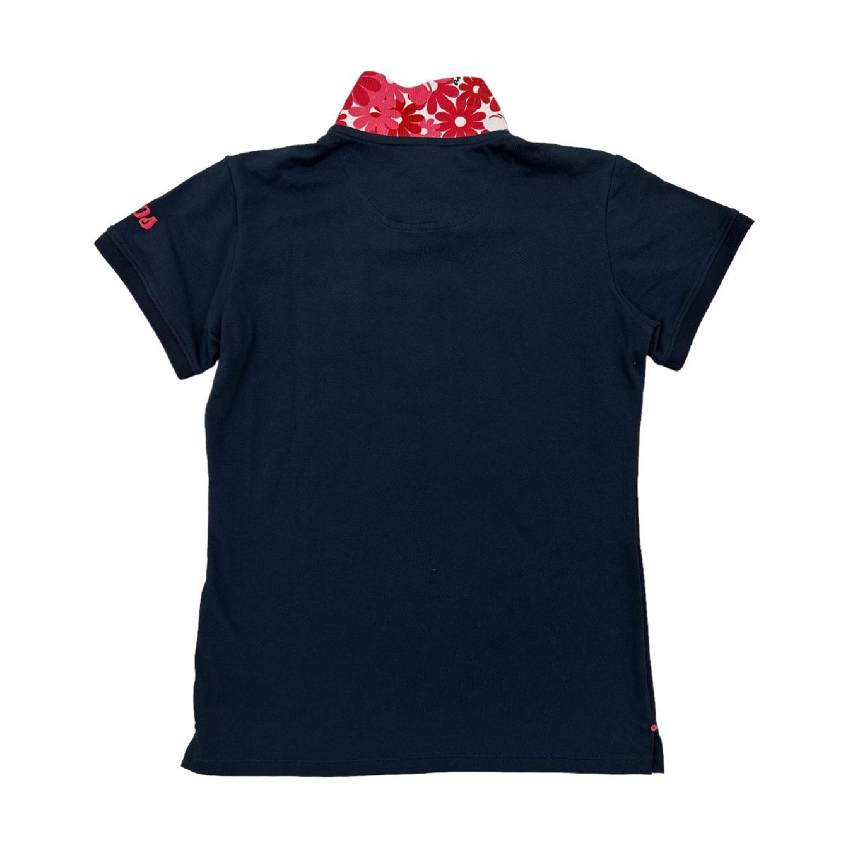 and per se アンパスィ ワッペン風刺繍&プリント 花柄 半袖 ポロシャツ Mサイズ /紺/ネイビー/レディース/ゴルフ/スポーツ/ブラホワ_画像7