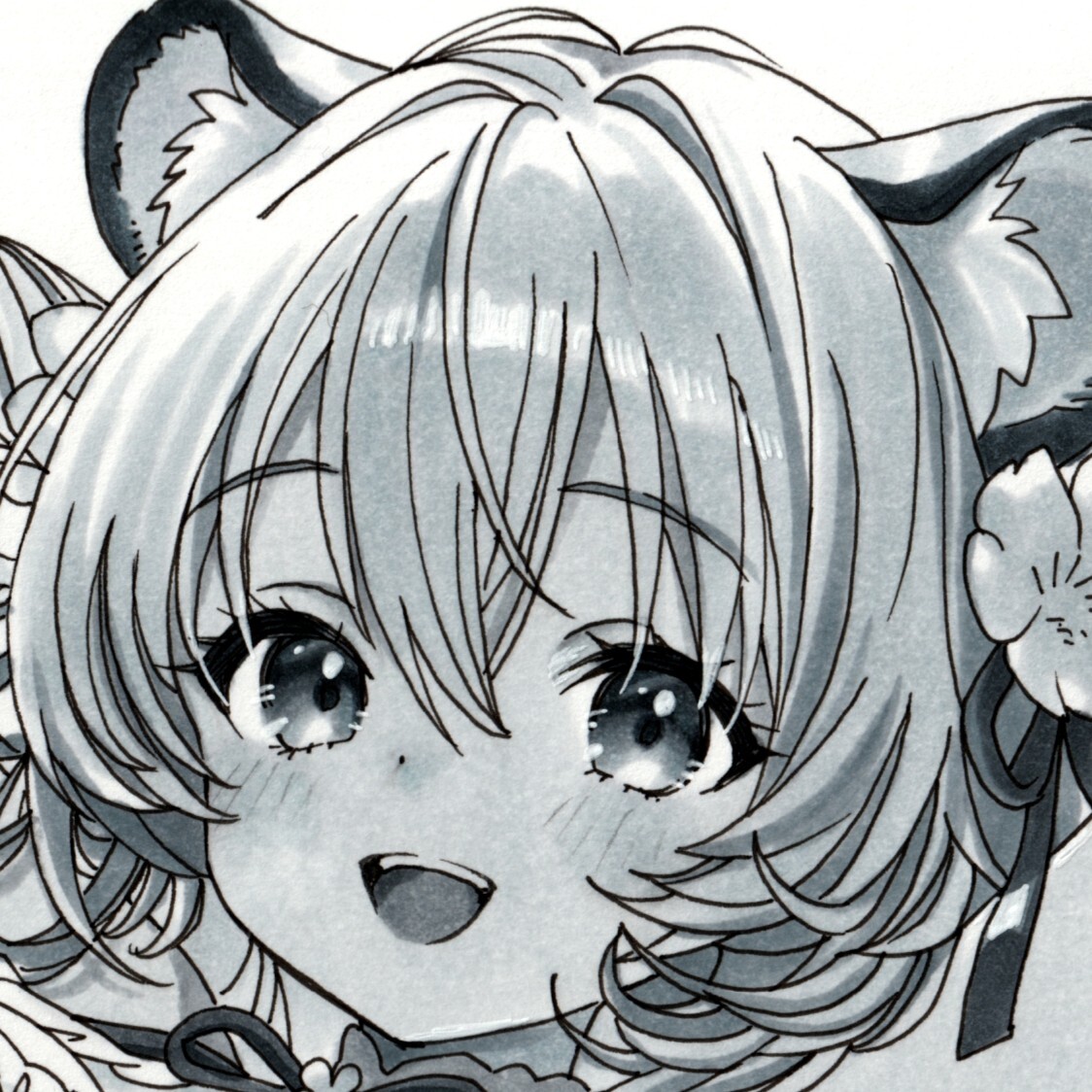  ручные иллюстрации оригинал симпатичный аналог произведение исходная картина девочка kemo ушко (уголок) монохромный ручка для рисования ko pick гольфы платье [Wildflower]